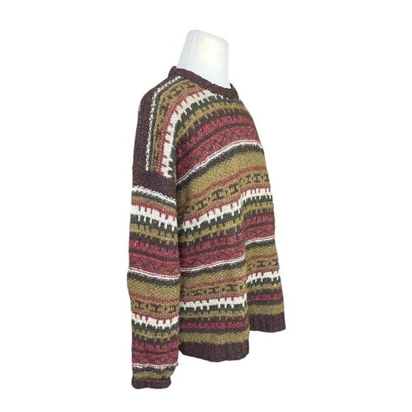 The J Peterman Company 100% Wool Nordic Fair Isle Brown Sweater XL - Picture 3 of 7